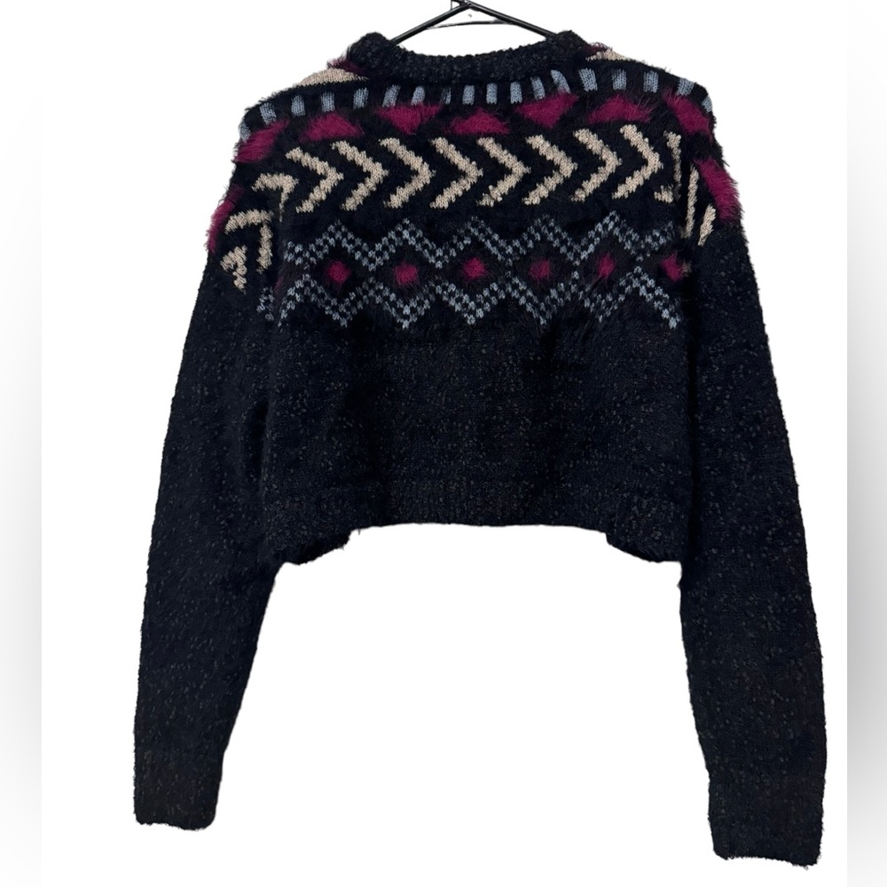 Arizona Jean Fuzzy Cropped Sweater Knit Black & Grey Long Sleeve Sz Small Junior - Picture 3 of 9